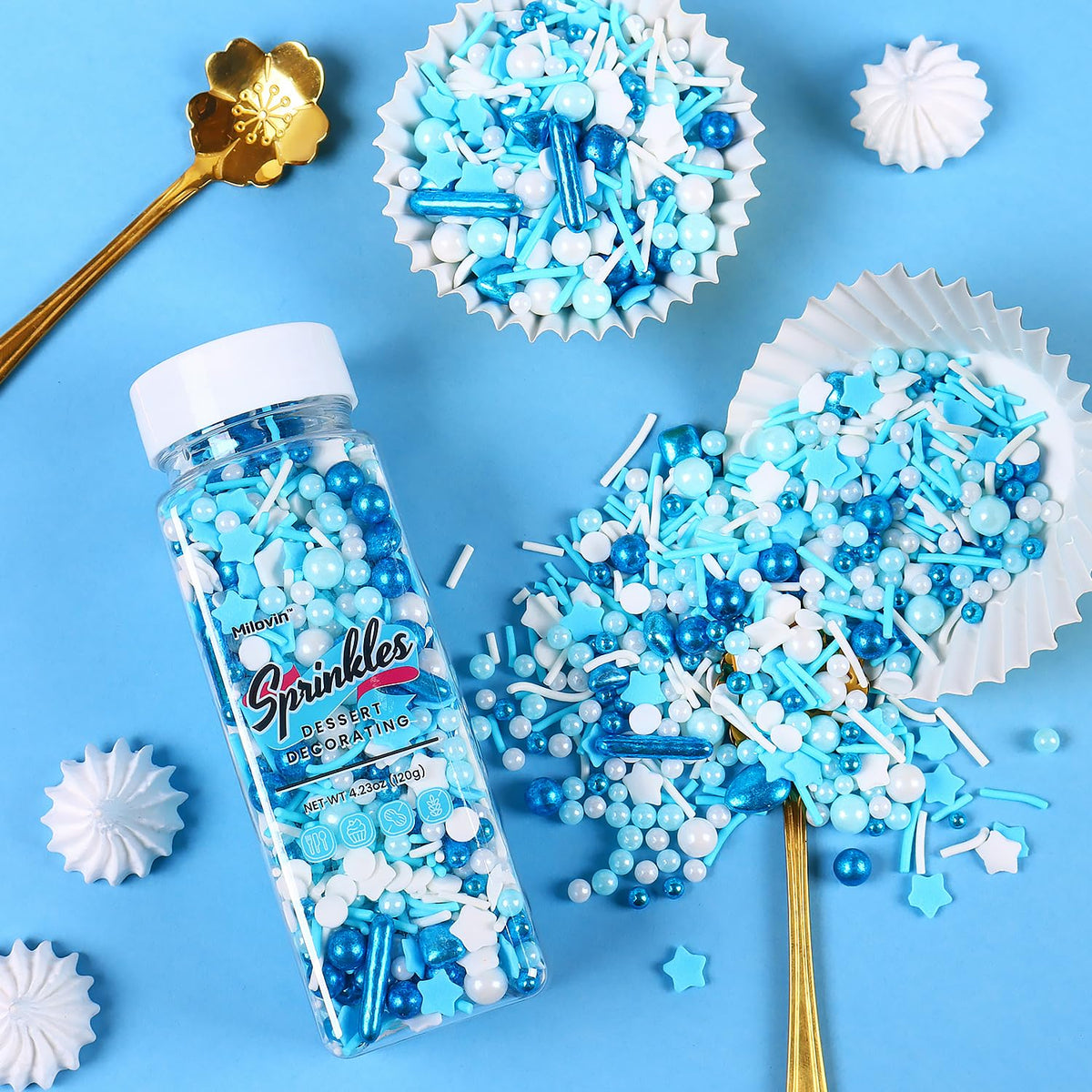 Blue Sprinkles for Cake Decorating, Galaxy Blue Sprinkles Mix, Metallic Sprinkle Mix for Cupcakes