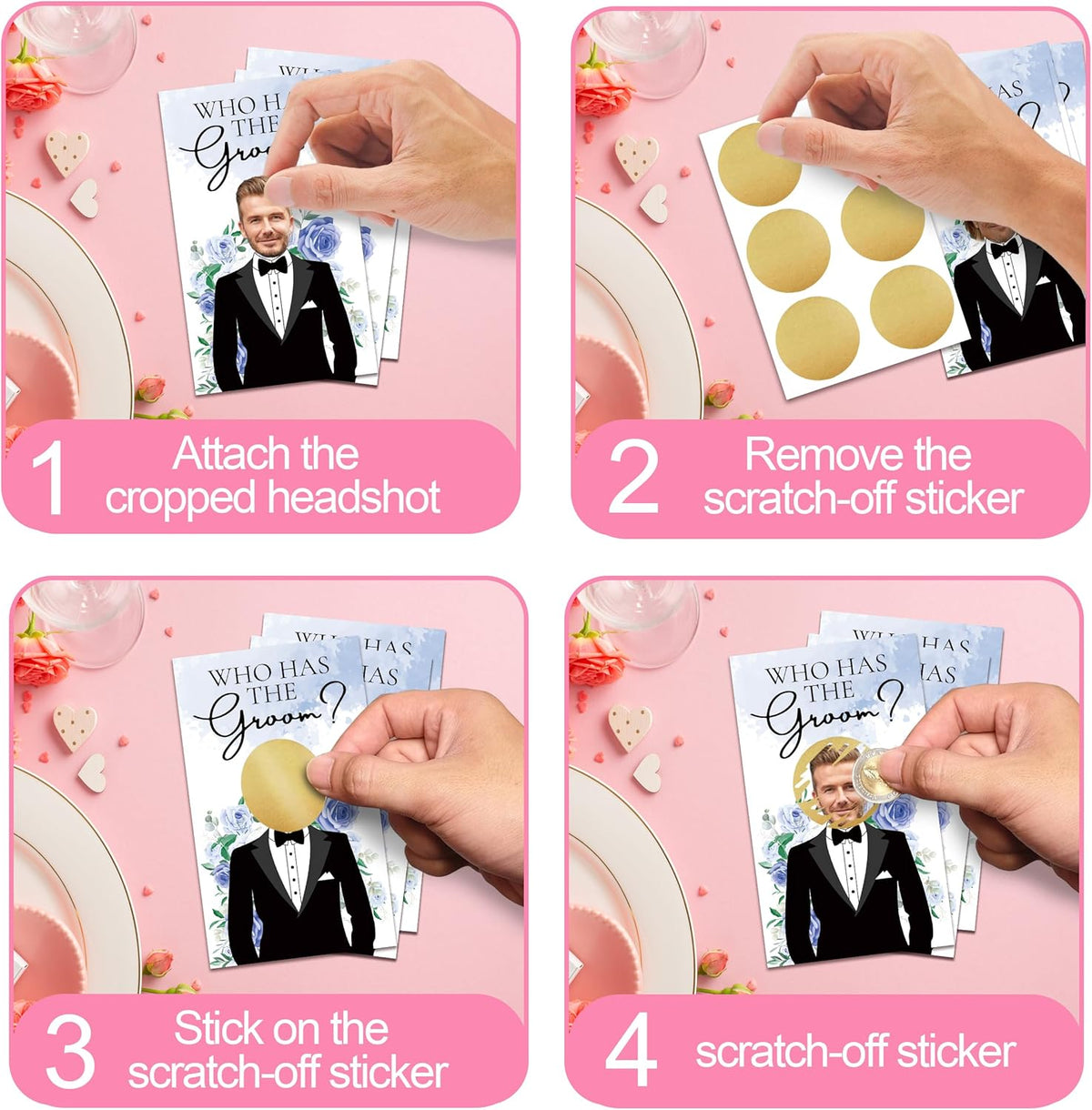 Who Has The Groom Bridal Shower Games, 41 Pcs Blue Floral Scratch Off Cards, 3.5"x 2.1" Funny