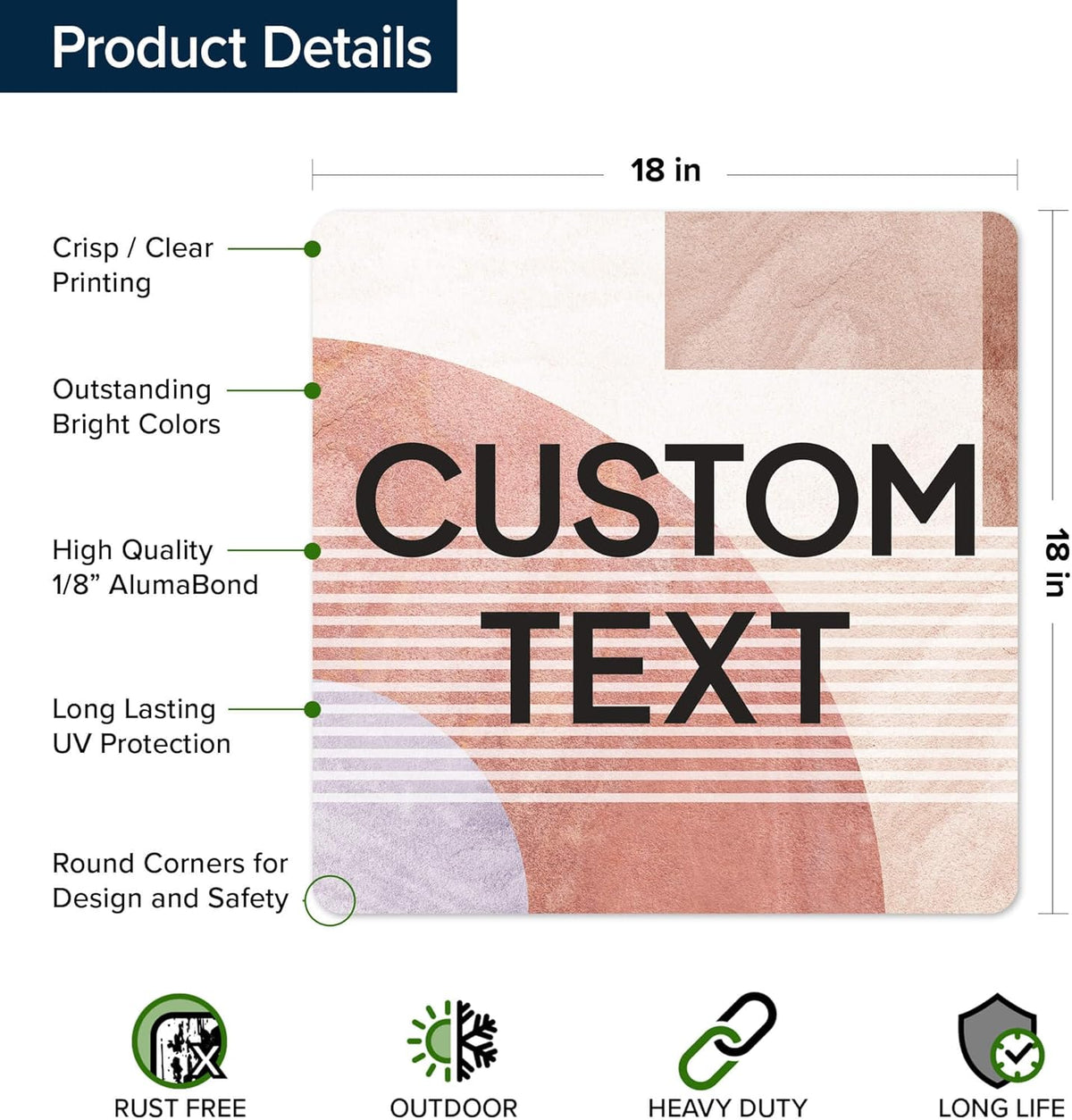 Custom Sign, Custom Street Sign, 11 Font Colors, 13 Font Styles, 4 Hole Options, 22 Sizes, 18x18