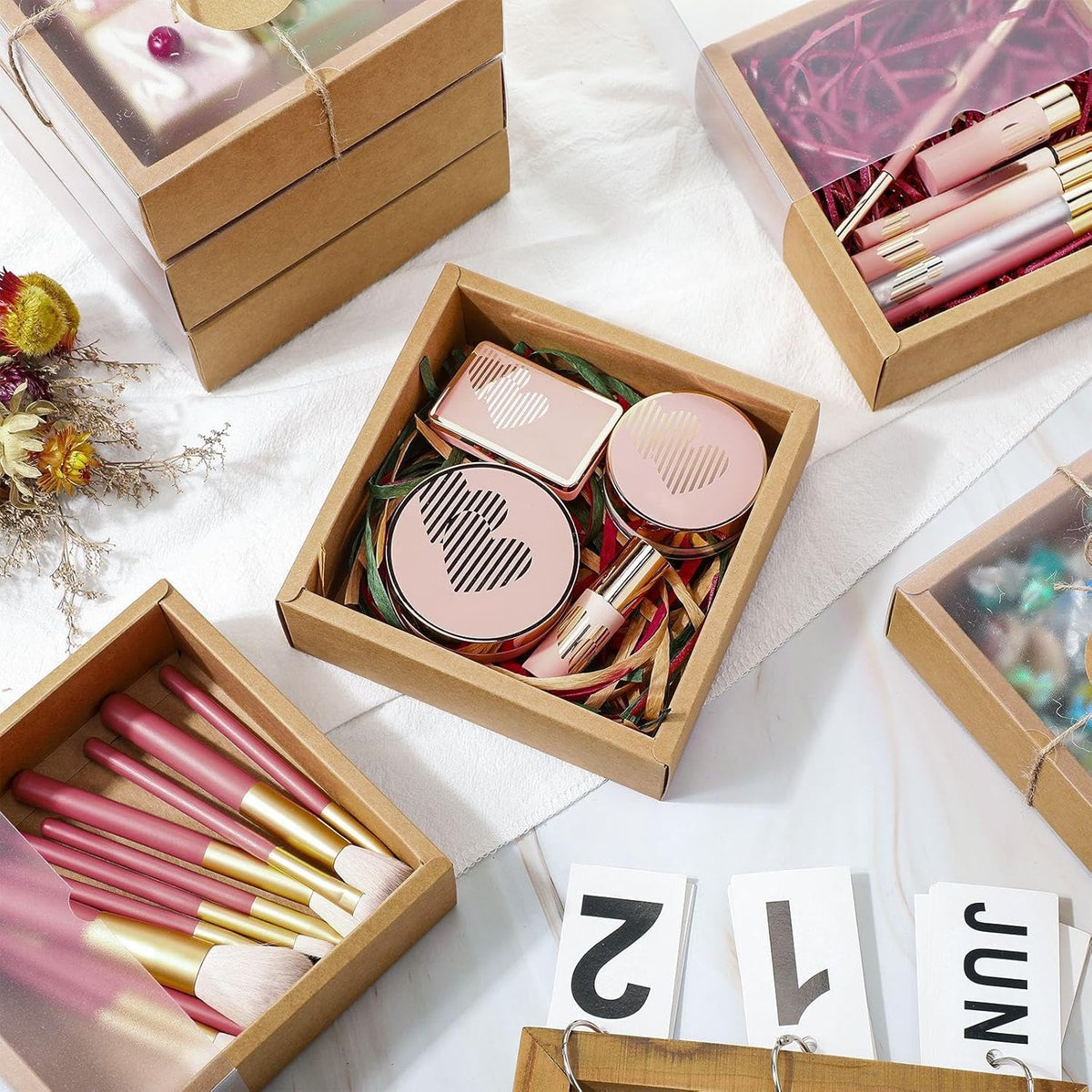 Roowest 50 Sets Kraft Soap Boxes Rectangle Packaging Box with Window Homemade Gift Box with Blank