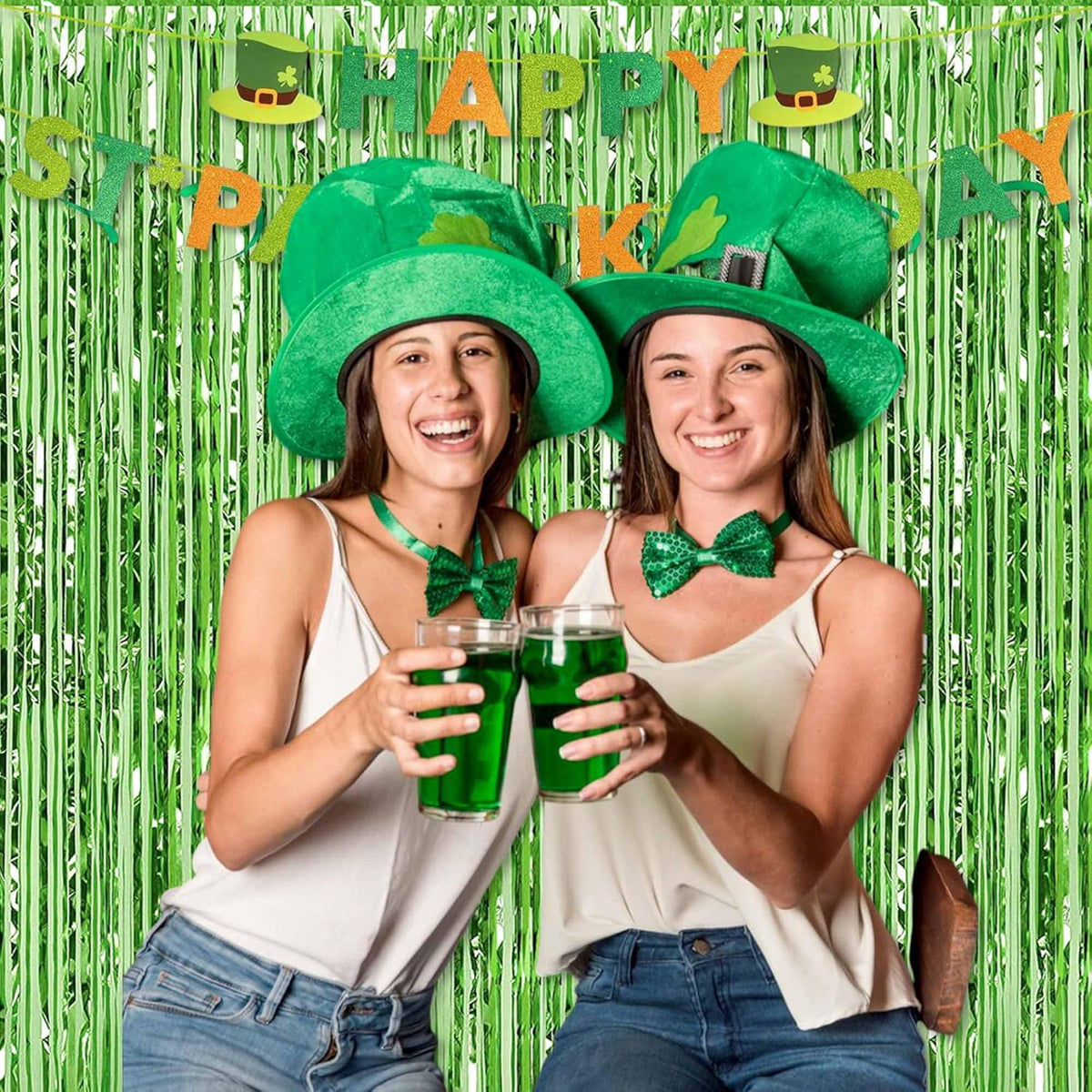 6 Pack Light Green Foil Fringe Curtains Backdrop, 3.28 x 8.2 Ft Metallic Streamers Tinsel Curtains