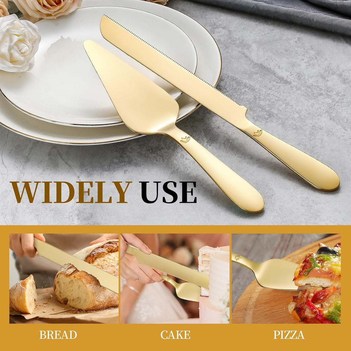 Cake Cutting Set for Wedding - Extended Cake Knife and Server Set Thickened Stainless Steel 13.0"