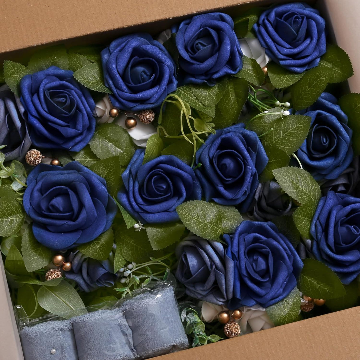 DORIS HOME Wedding Chair Decorations Blue Pew Flowers Set of 10 for Wedding Ceremony Party Aisle