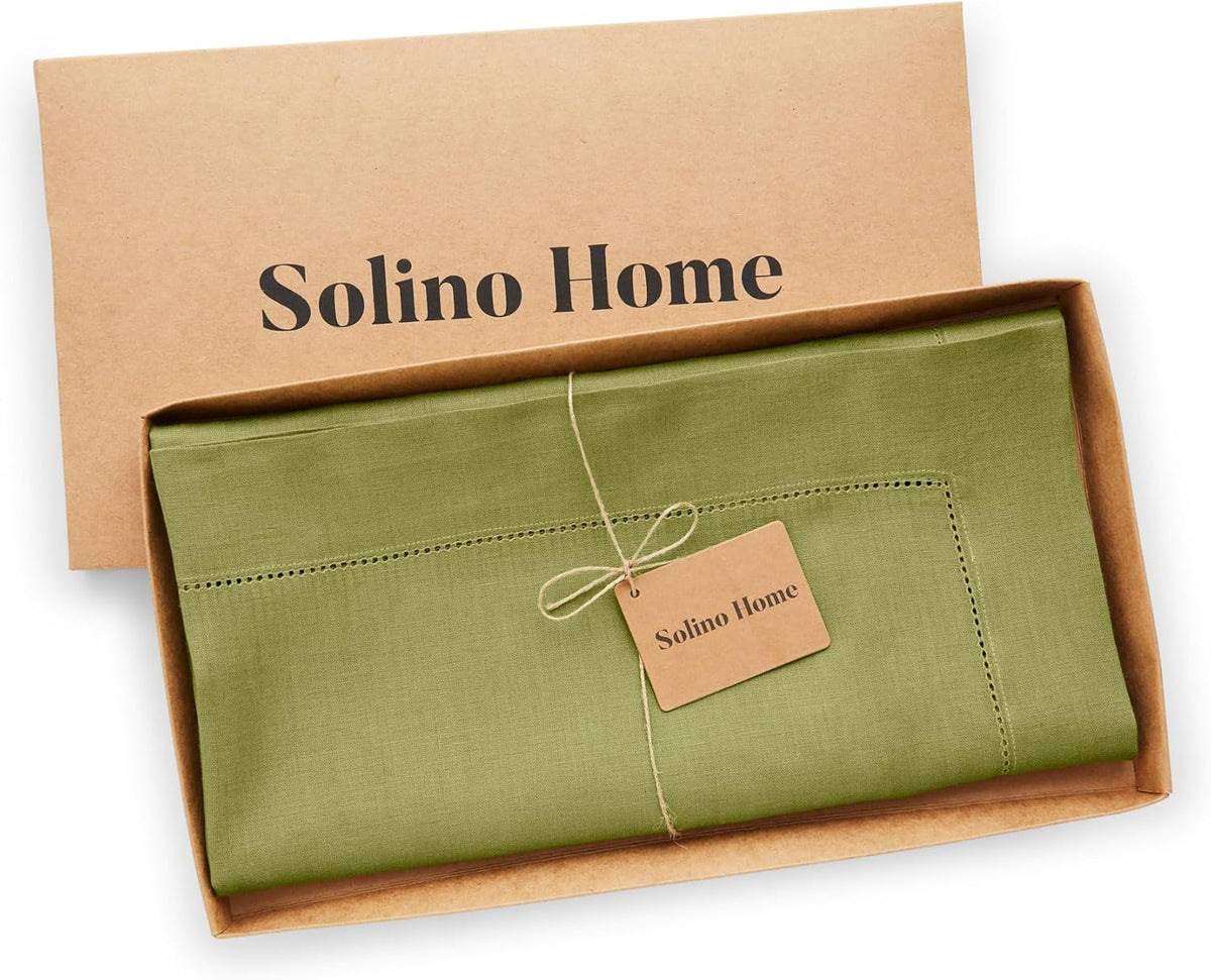 Solino Home Avocado Green Linen Tablecloth 52 x 52 Inch - 100% Pure Linen Square Table Throw