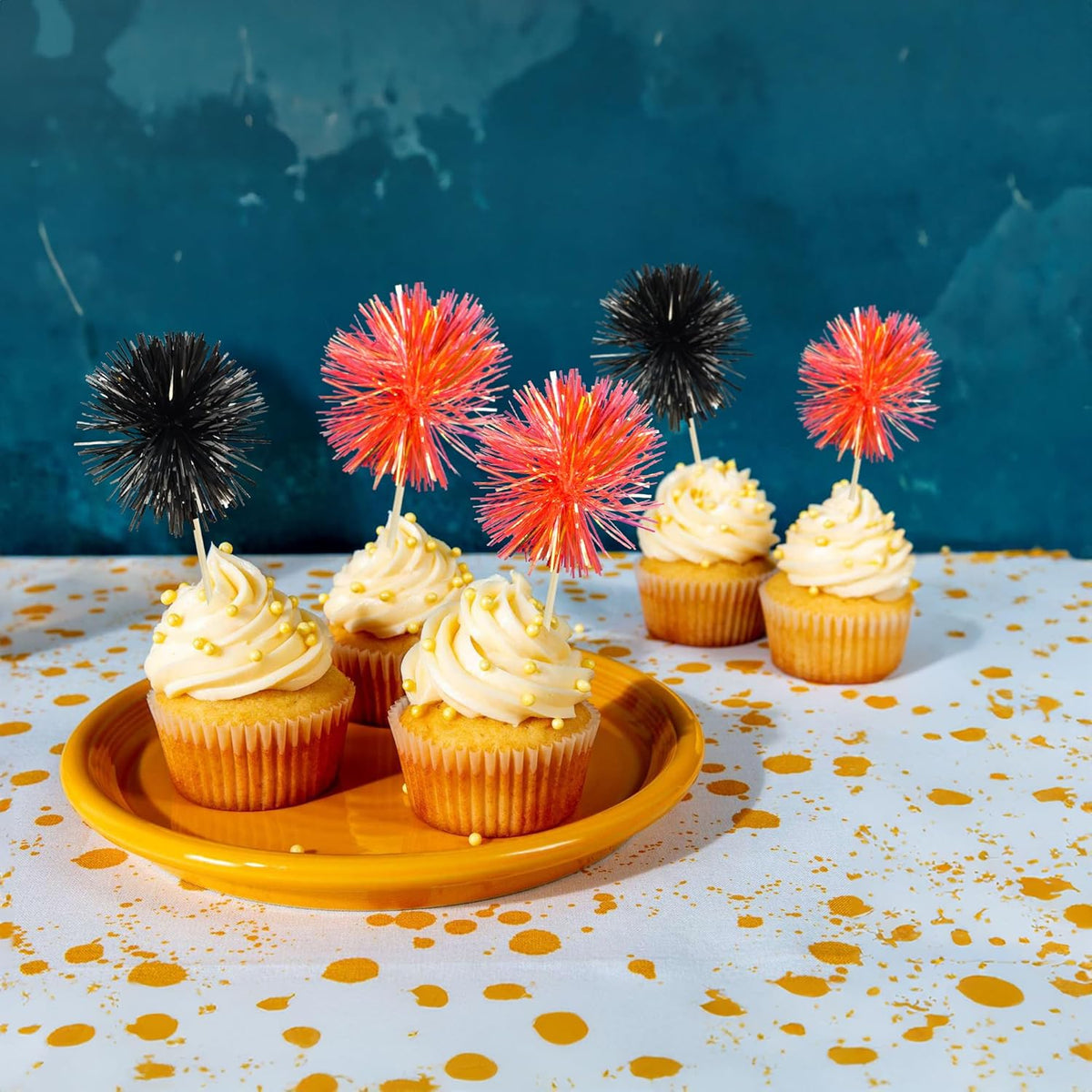 Gyufise 30Pcs Foil Firework Cupcake Toppers Sparkle Tinsel Cake Toppers Tinsel Drink Cake