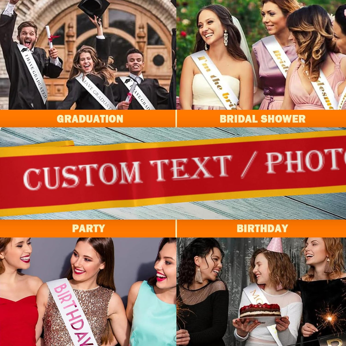 Custom Sash,Personalized Birthday Sash with Text Photo,Customized Bachelorette Sash Quote Sash