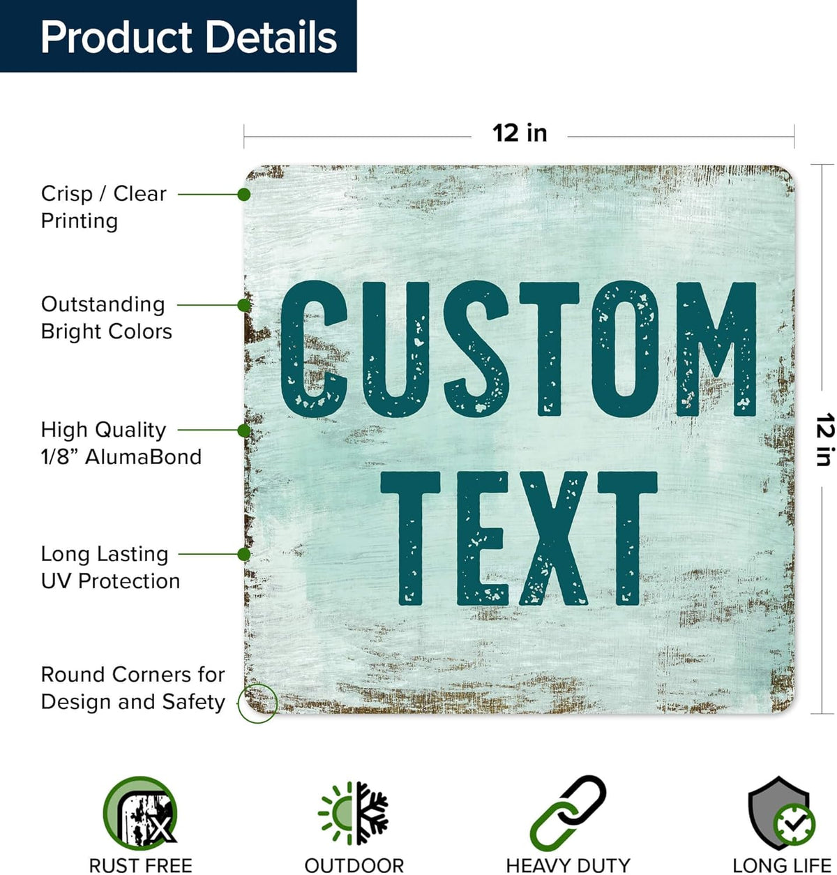 Custom Sign, Custom Street Sign, 11 Font Colors, 13 Font Styles, 4 Hole Options, 22 Sizes, 12x12
