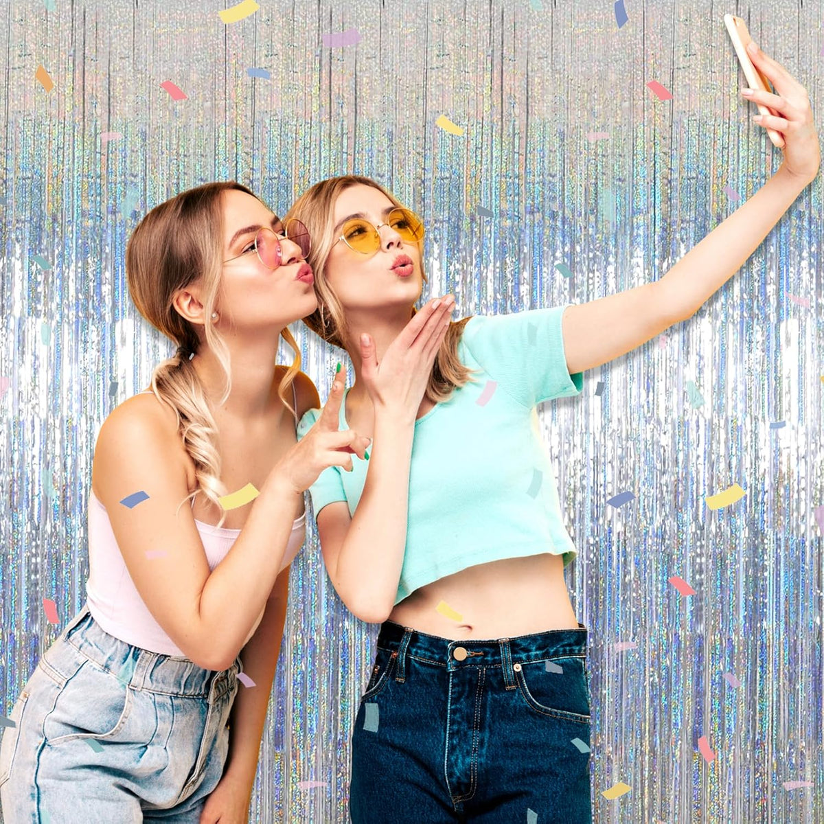 3 Pack Silver Foil Fringe Curtain Backdrop, 3.28Ft x 8.2Ft Metallic Tinsel Foil Fringe Streamer