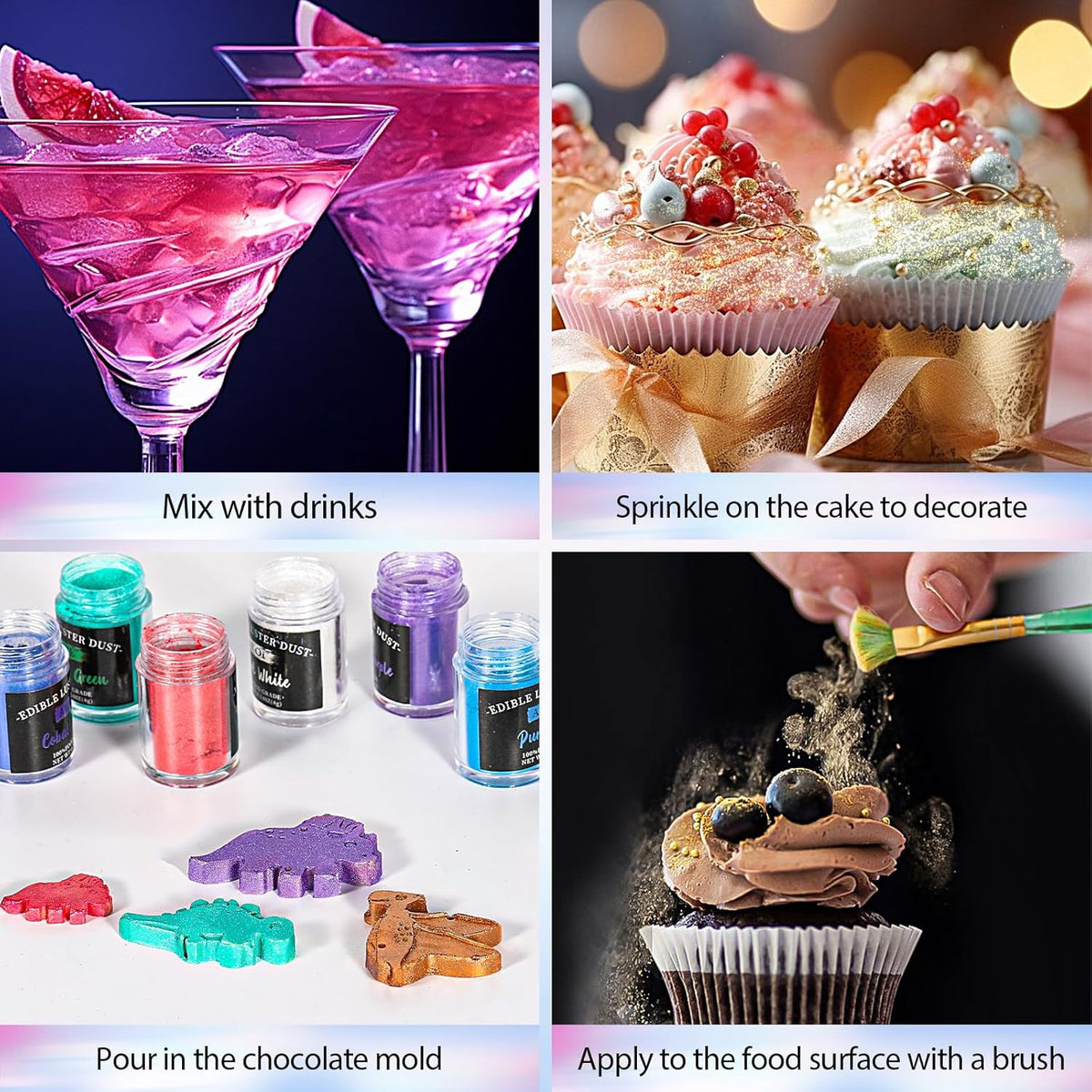 Aheroi Edible Glitter, 24 Colors Luster Dust Edible, Cocktail Glitter Luster Dust Sprinkles Drink