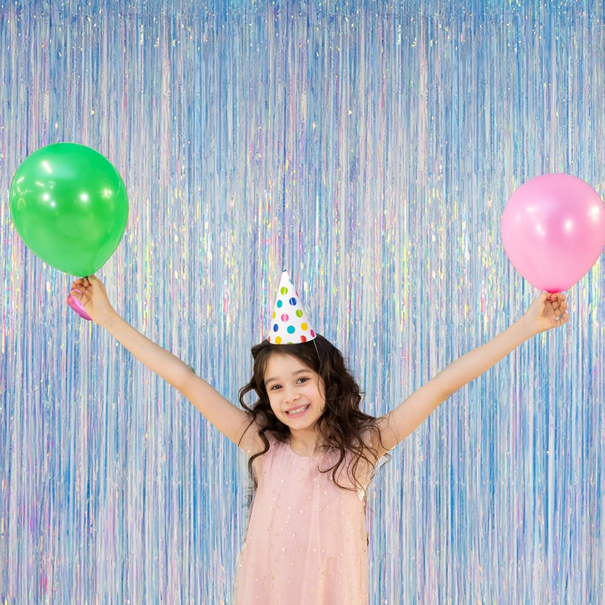 Melsan Iridescent Foil Fringe Backdrops Party Decorations - 2 Pack 3.2 x 6.5 ft Metallic Tinsel