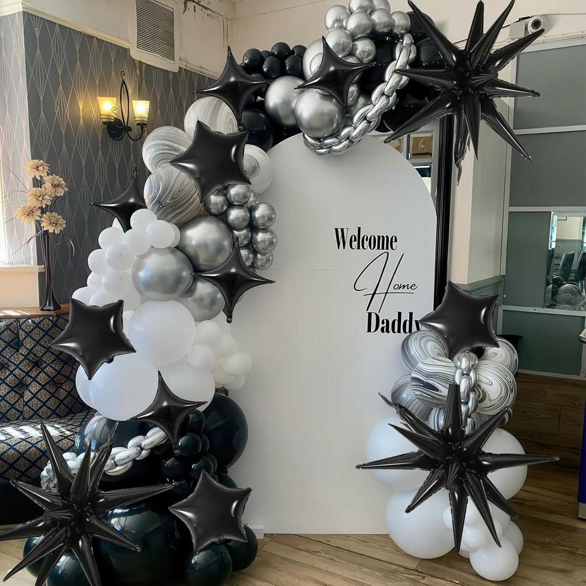 Black Star Balloons, 22in Large Star Balloons Foil 10in 4-Pointed & Black Pentagram Balloon for