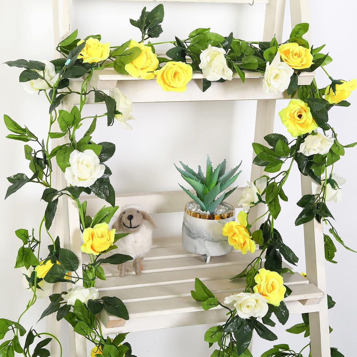 JUSTOYOU 2 Pack (15.8FT) Fake Rose Garland, Artificial Rose Vines Flowers Hanging Silk Rose Vine