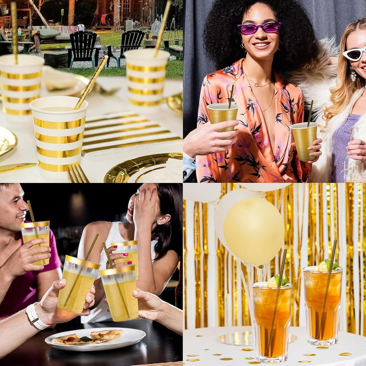 7.75 inch Compostable Gold Paper Straws 100 Counts - for Drinking, Cocktails, Party, Wedding