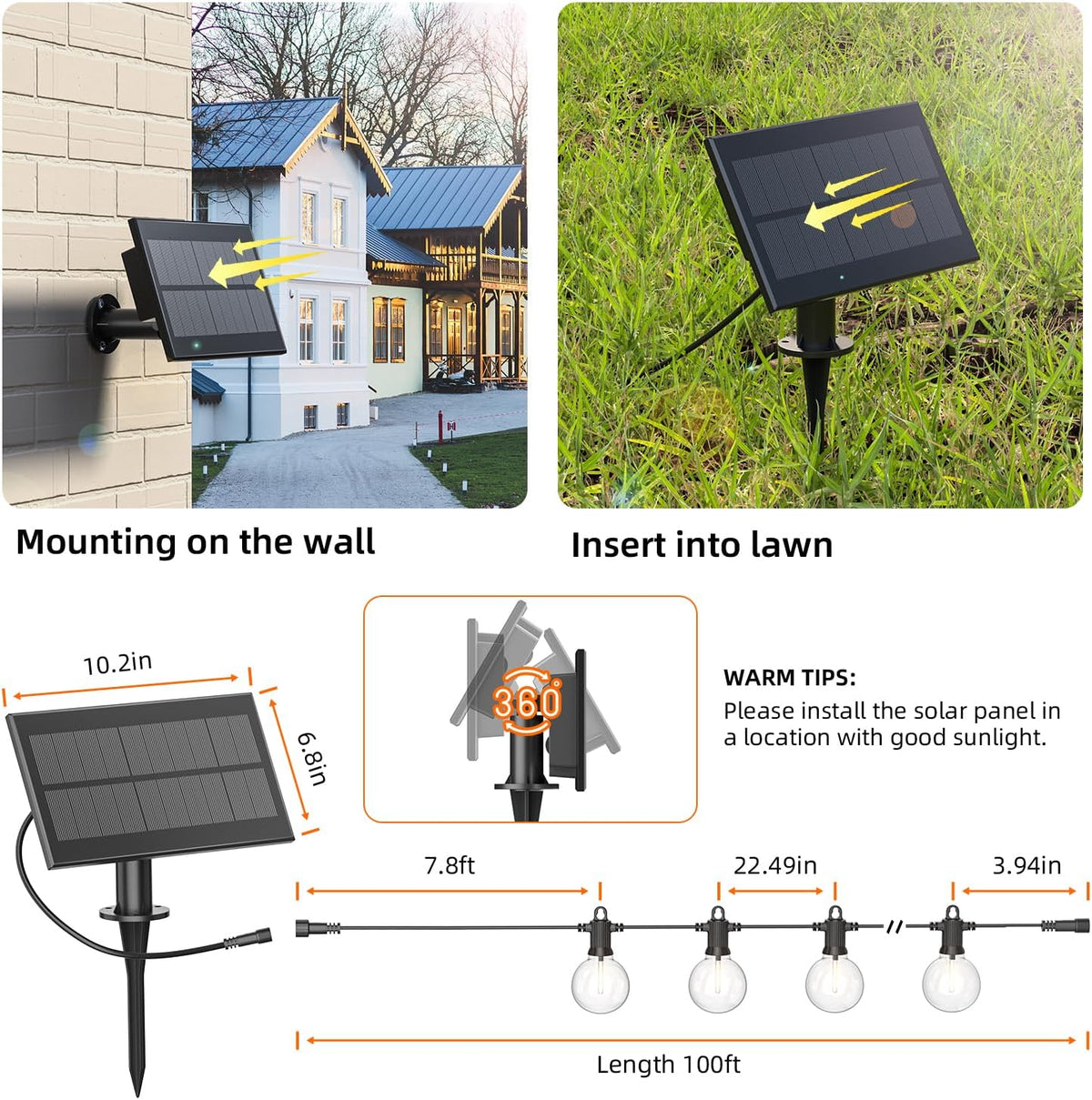 Kawaya Solar Powered String Lights for Outside, Outdoor IP65 Waterproof LED Patio Light with