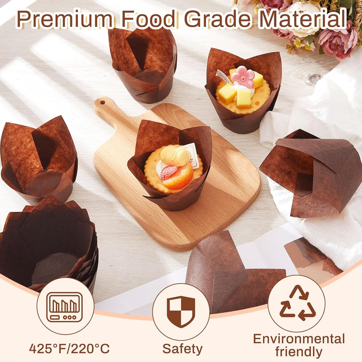 600 Pcs Jumbo Muffin Liners for Baking 2-1/4" x 4" Large Tulip Cupcake Liners Greaseproof Cupcake