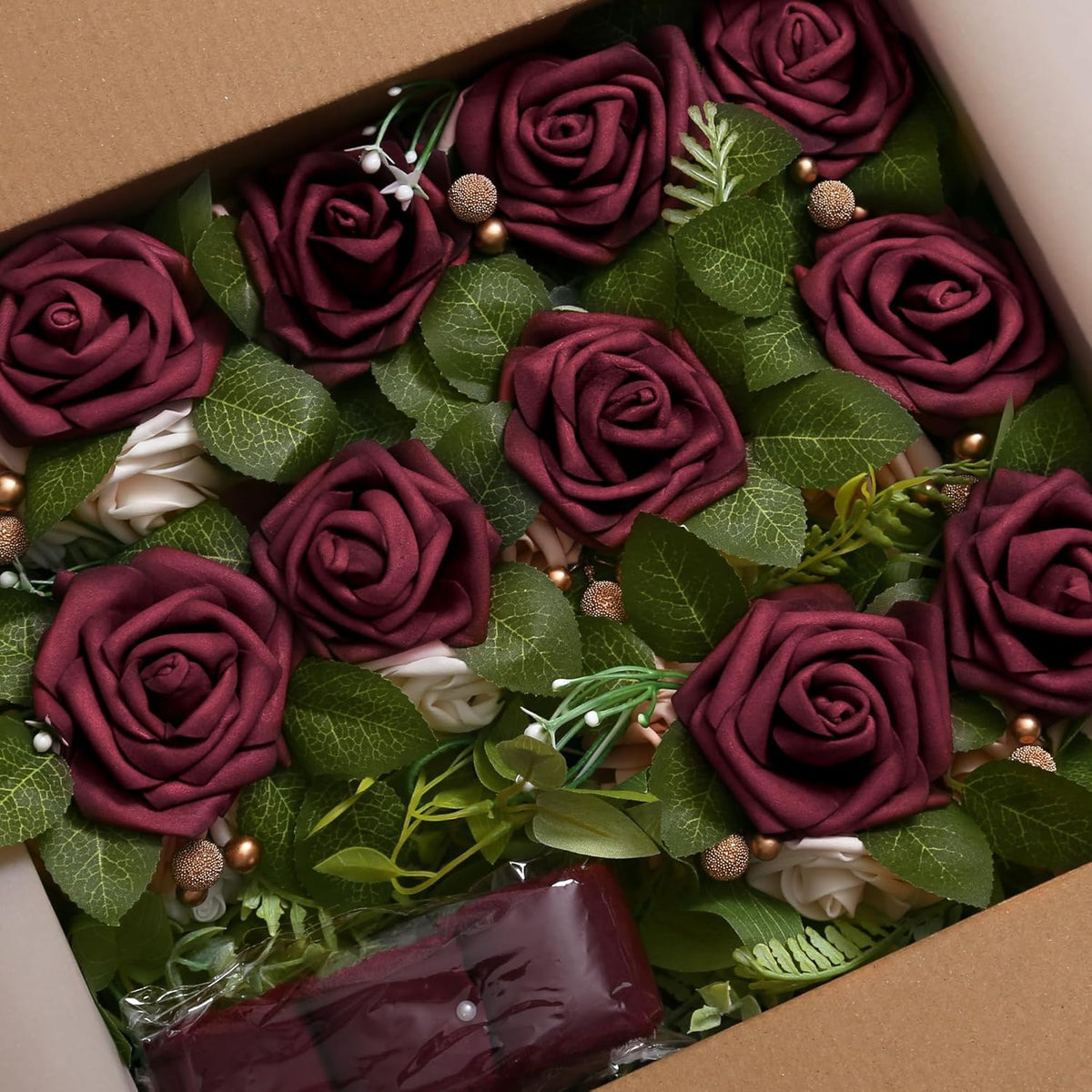 DORIS HOME Wedding Chair Decorations Burgundy Pew Flowers Set of 10 for Wedding Ceremony Party