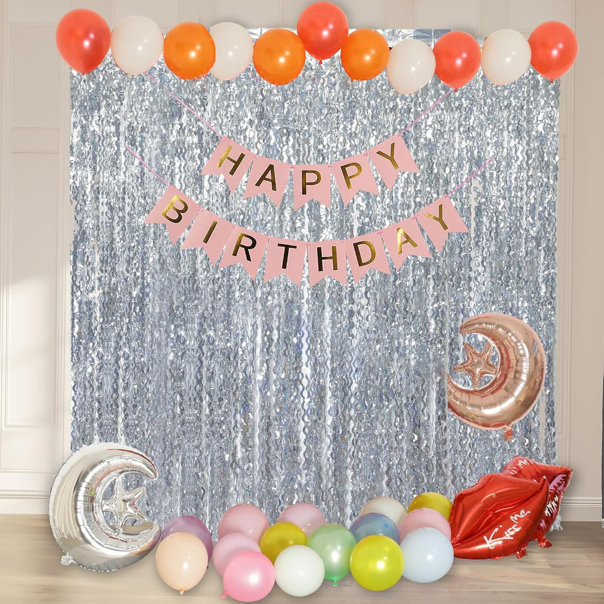 4 Pack 3.3 ft x 6.6 ft Silver Metallic Tinsel Foil Fringe Curtains - Door Streamers for Photo Booth