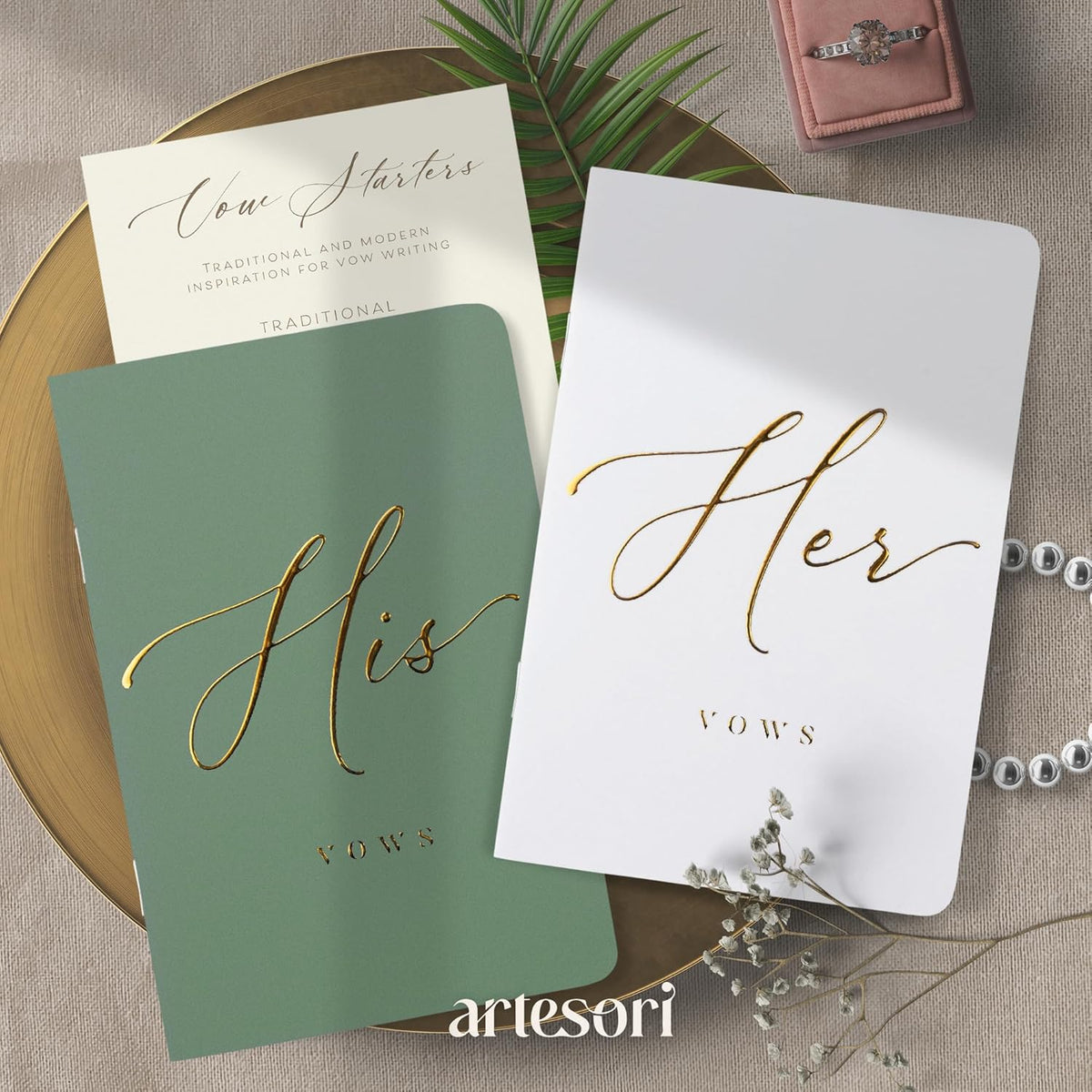 ARTESORI Wedding Vow Book for Her & Him, Soft Touch, Gold Engraving, 28 Lined Pages, Wedding Vow