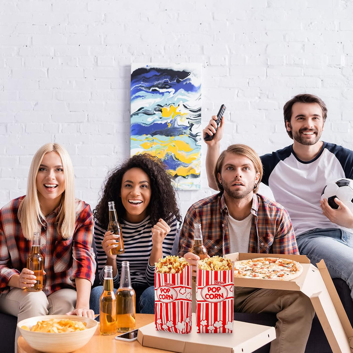 300 Pcs Popcorn Bags Paper Grease Resistant Popcorn Bags Disposable Red and White Striped Popcorn