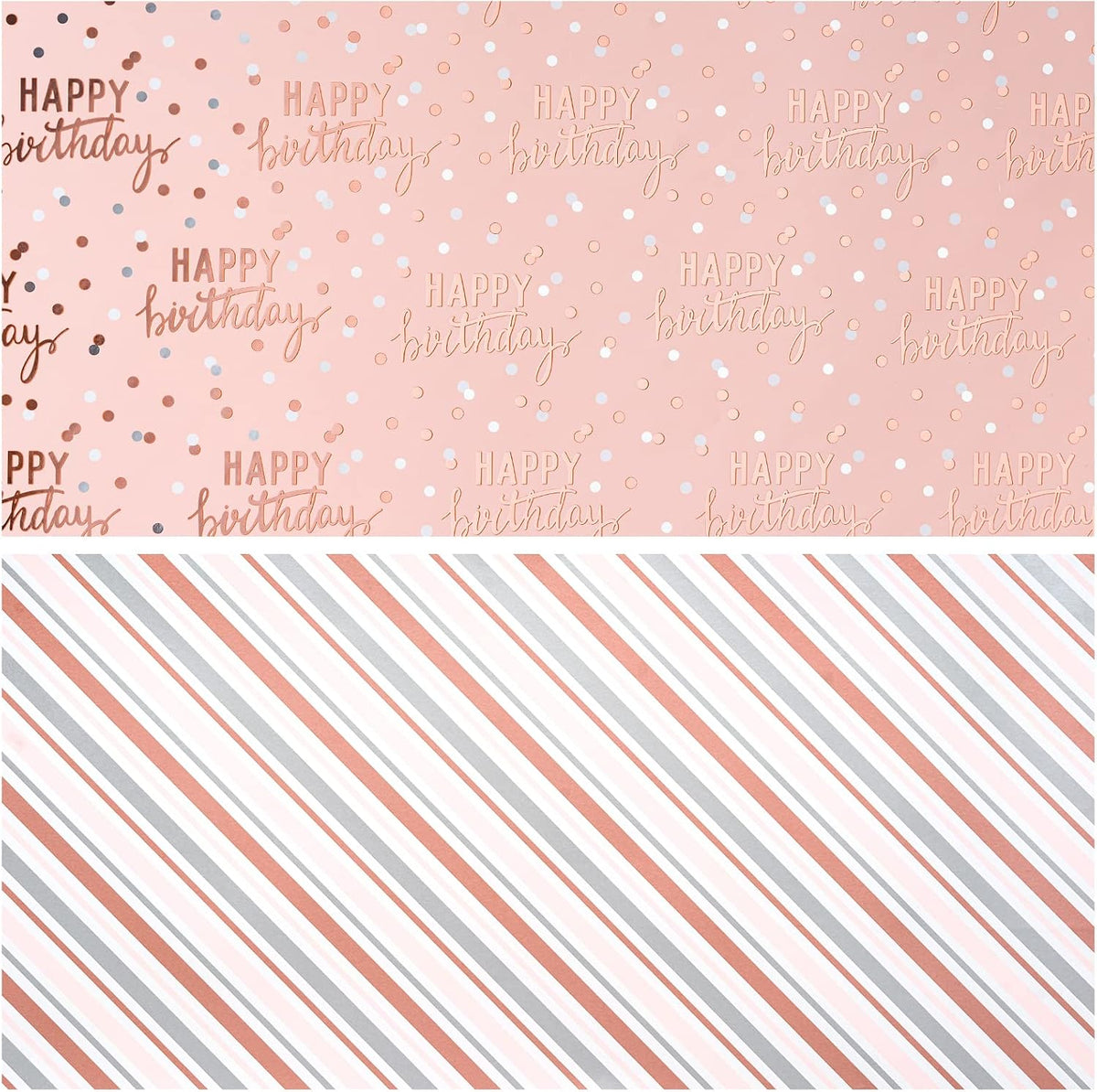LeZakaa Reversible Pink Birthday Wrapping Paper Roll for Girls Women, Happy Birthday Lettering &