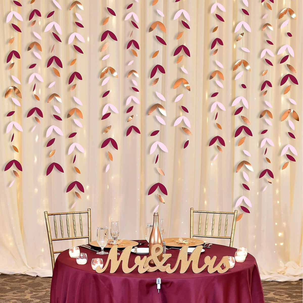 52 Ft Burgundy Rose Gold Party Decorations Leaf Garland Kit Paper Hanging Leaves Streamer Banner