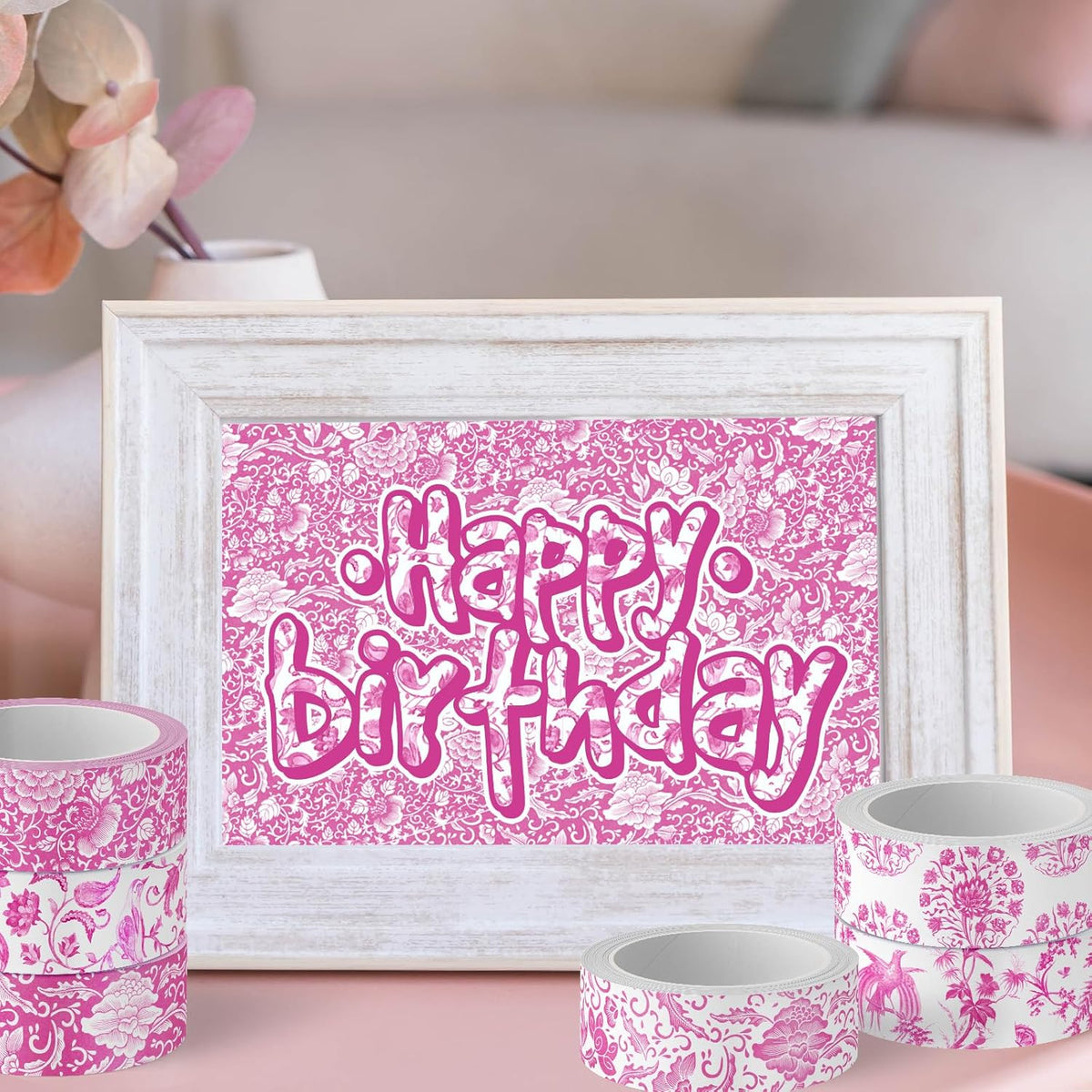 Whaline 12 Rolls Pink Floral Washi Tape Chinoiserie Flower Decorative Masking Tape Set Vintage