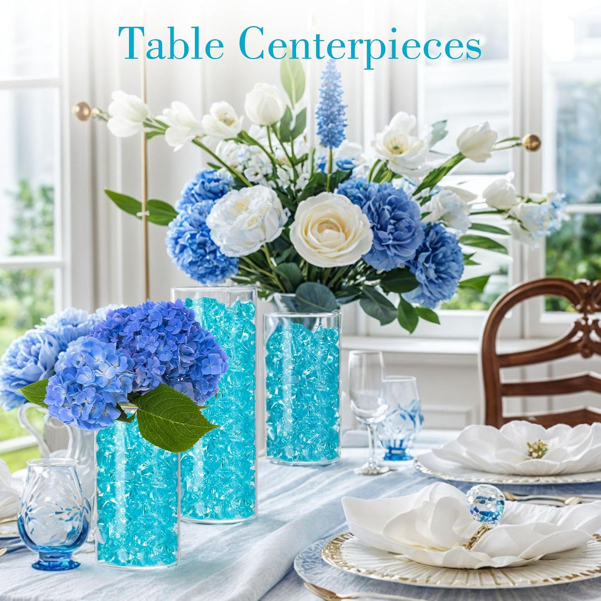 DomeStar Light Blue Fake Ice Rocks, 150PCS Acrylic Gems Crystals Plastic Diamonds Vase Centerpiece