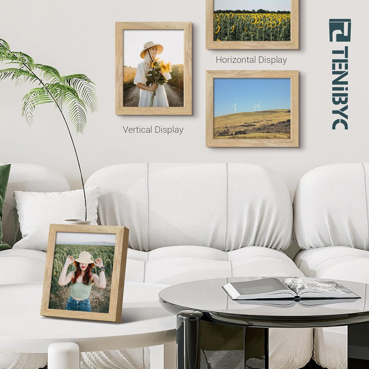 8x10 Picture Frame 4 Pack, Textured Natural Wood, HD Tempered Glass, Gallery Photo Frame, Table or