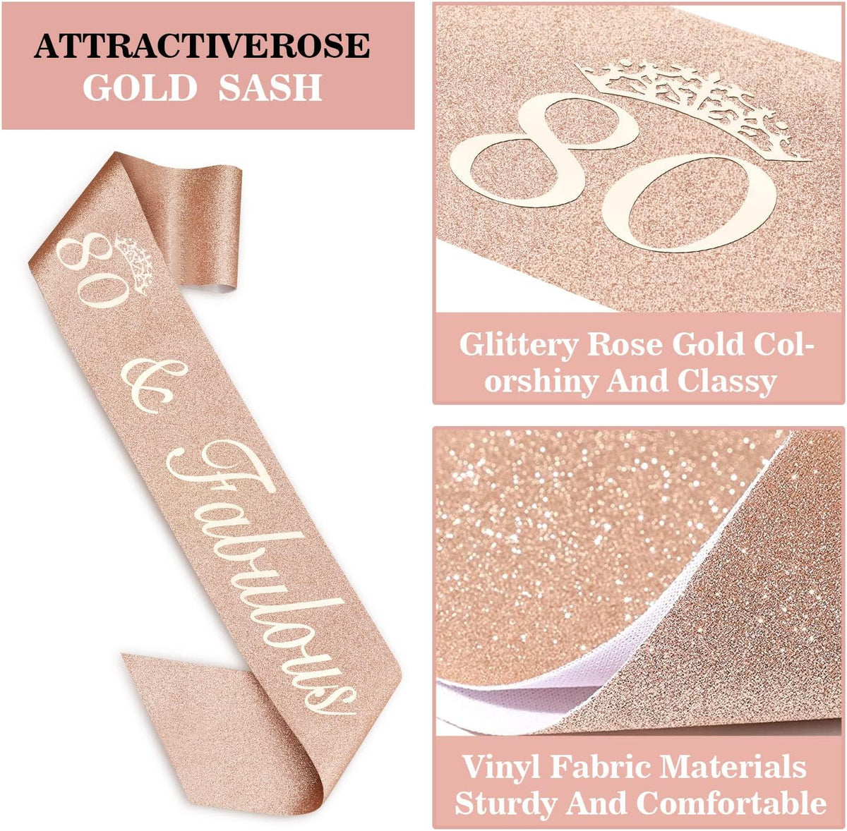 80th Birthday Decorations for Women, Including 80th Birthday Sash and Crown, Cake Topper and