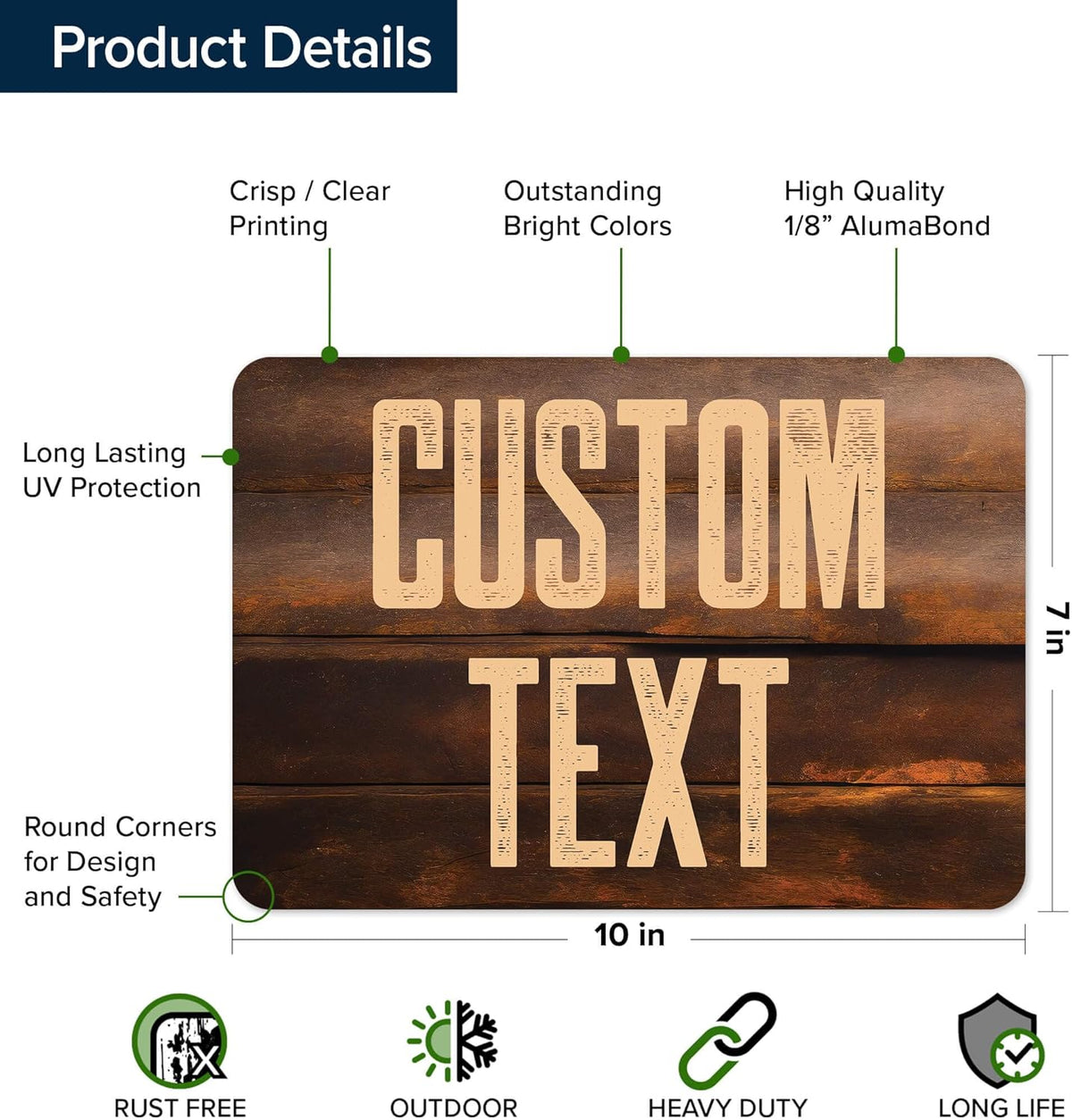 Custom Sign, Custom Street Sign, 11 Font Colors, 13 Font Styles, 4 Hole Options, 22 Sizes, 7x10