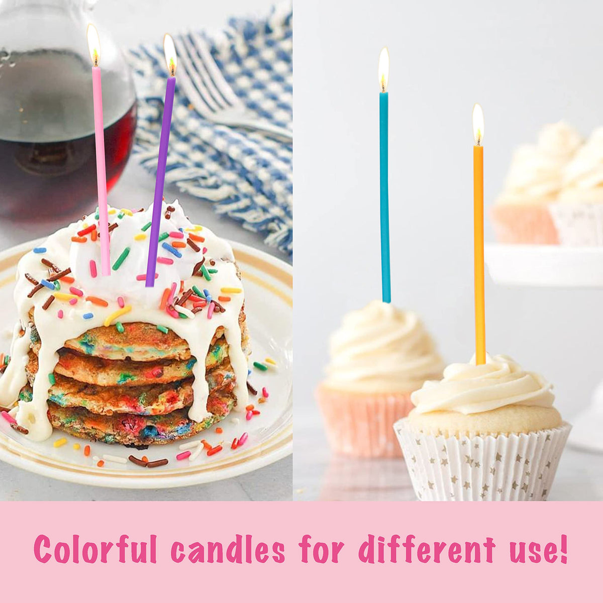 Apluselection 40-Count Rainbow Birthday Candles, Tall Thin Birthday Cake Candles Set, Rainbow
