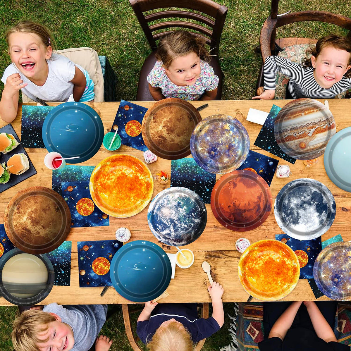 UROINEPA Space Theme Party Decorations 100Pcs Galaxy Planet Outer Space Disposable Plates and