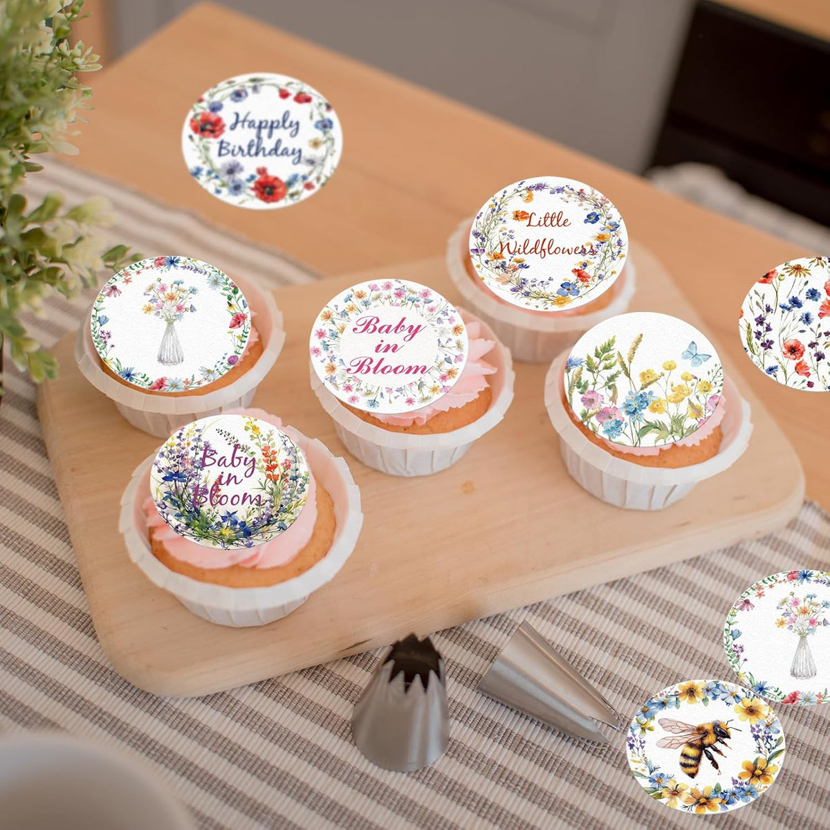 36PCS Edible Wildflower Cupcake Toppers Wafer Paper Baby in Bloom Baby Shower Decorations Flower