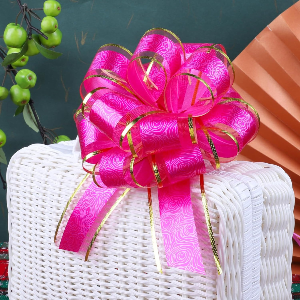 12 Pieces Rose Pull Bows,6 Inches Pull Bows for Gift Wrapping,Basket and Wedding Decoration,Holiday