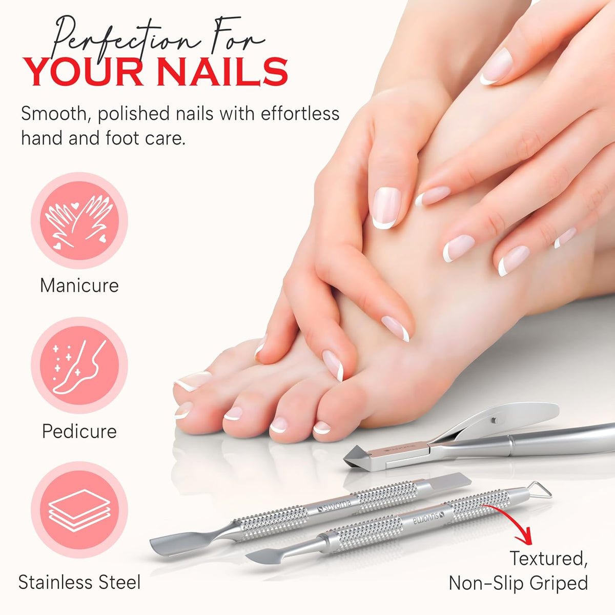 Cuticle Nippers with Cuticle Pusher, Nail Scraper and Gel Remover – Professional Stainless Steel