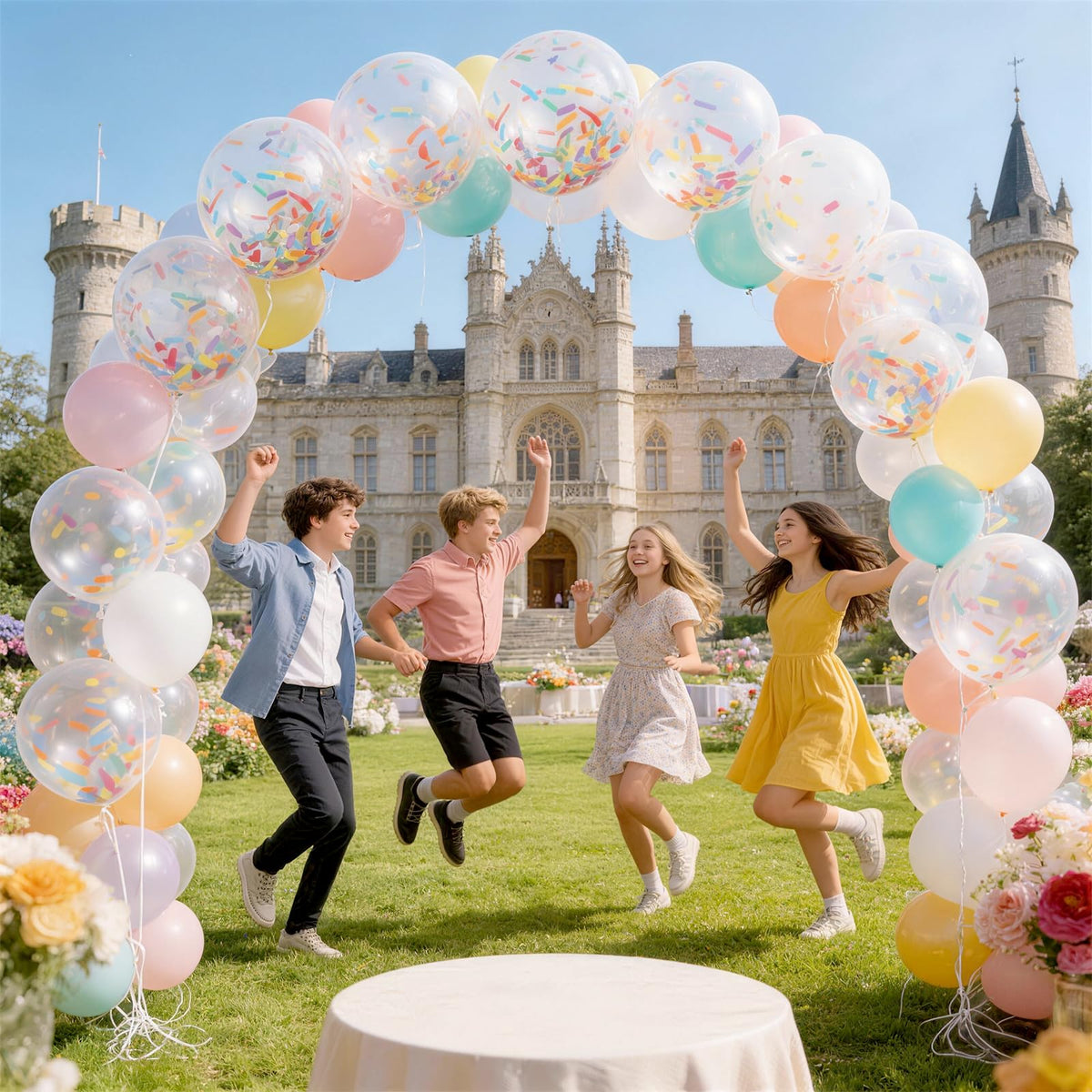 Rainbow Confetti Balloons, 12 Inch Multicolor Candyland Ice Cream Sprinkle Colorful Long Confetti