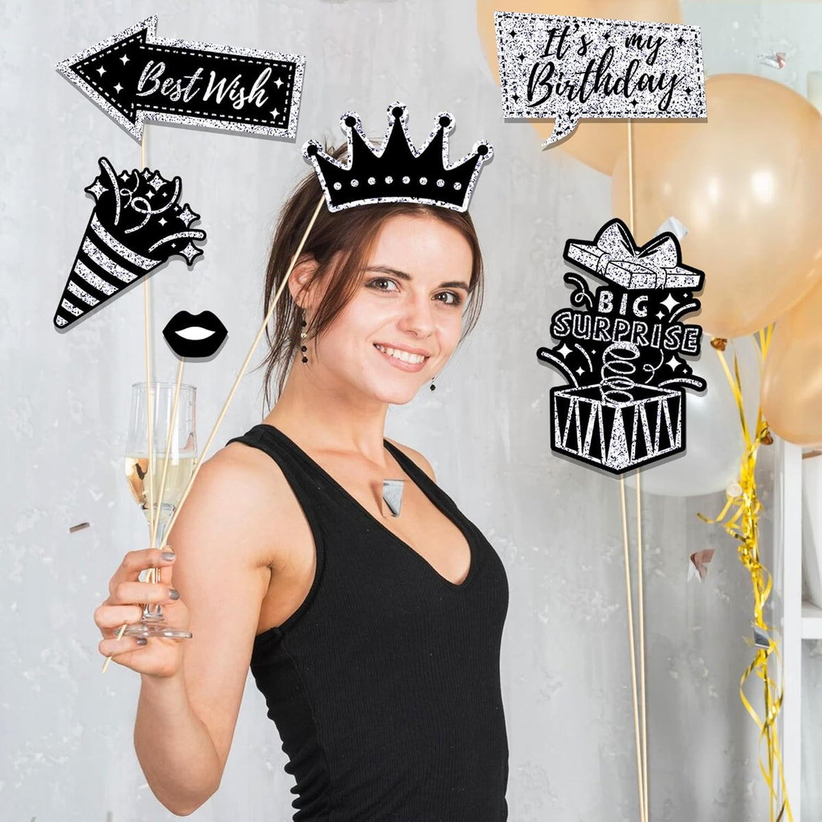 36 PCS Birthday Photo Booth Props Party Supplies Holiday Picture Decorations Photo Booth Props for