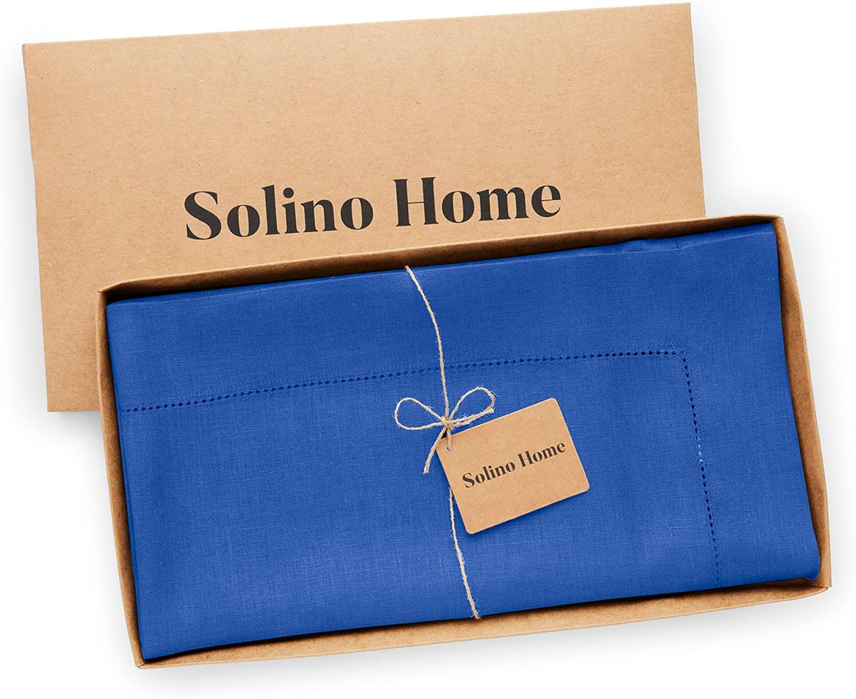 Solino Home Linen Square Tablecloth 52 x 52 Inch - 100% Pure Linen Royal Blue Table Throw - Classic