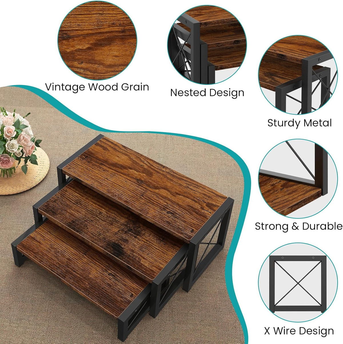 ELITEROO 3 Tier Cupcake Stand & Wood Display Risers, Dessert Stands for Cup Cake or Food, Riser