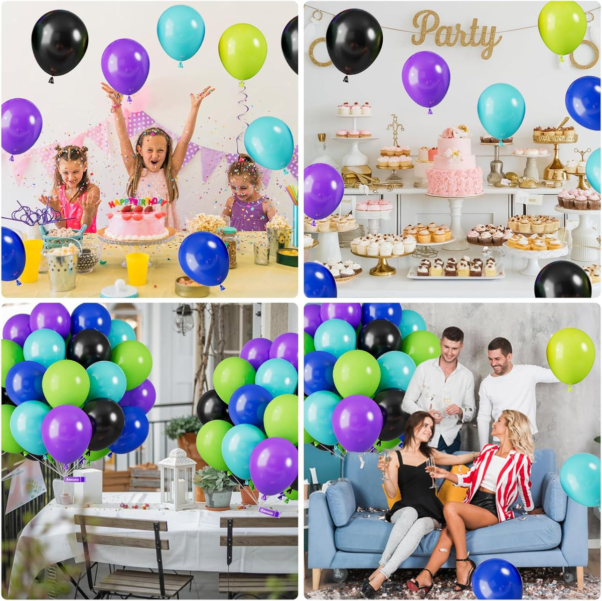 Green Purple Blue Balloons, 12 Inch Purple Green Teal Black Latex Balloons, Royal Blue Helium