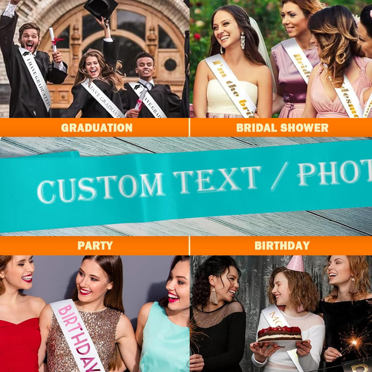 Custom Sash,Personalized Birthday Sash with Text Photo,Customized Bachelorette Sash Quote Sash