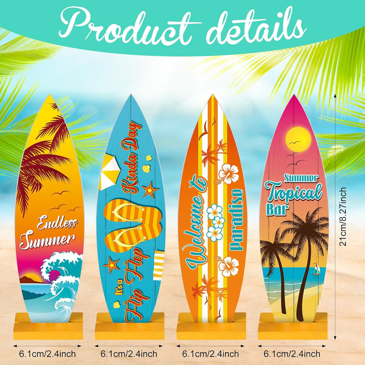 Blulu 4 Pcs Surfboard Decorations for Party Surfboard Beach Signs Welcome to Paradise Sign Tropical