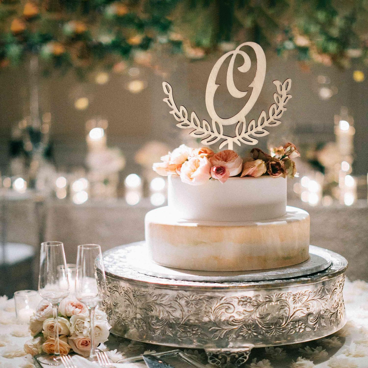 LINGTEER Personalized Inital Letter O Wooden Cake Topper Perfect for Birthday Rustic Wedding