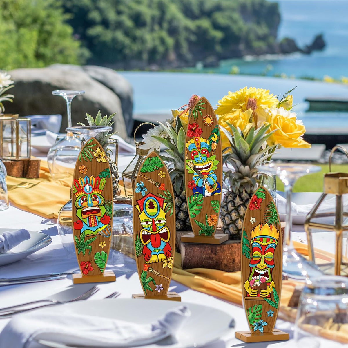 Blulu 4 Pcs Surfboard Decorations for Party Surfboard Beach Signs Welcome to Paradise Sign Tropical