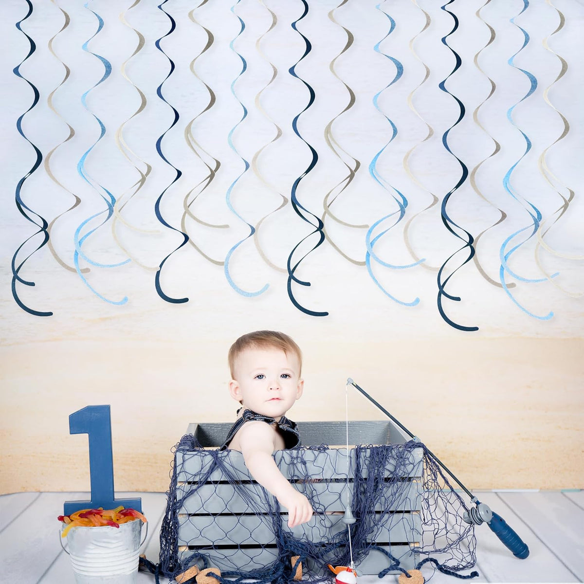36 Pcs Dusty Blue Gray Hanging Swirl Decorations Navy Blue Grey Felt Swirl Streamer Spiral Ceiling