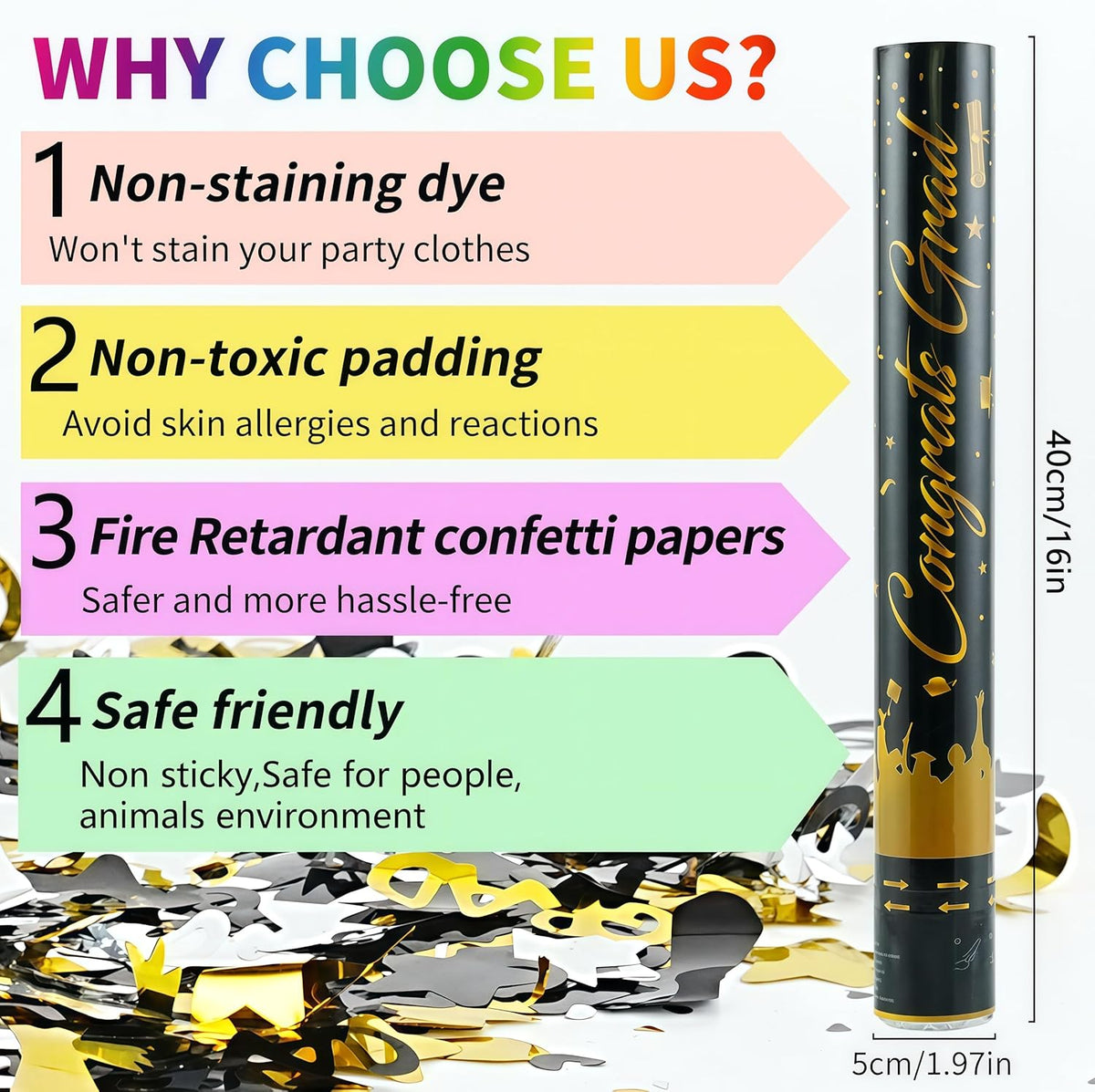 16 inch Graduation Confetti Poppers,Confettis Cannons Bulk with Diploma GRAD Star&Cap Design for