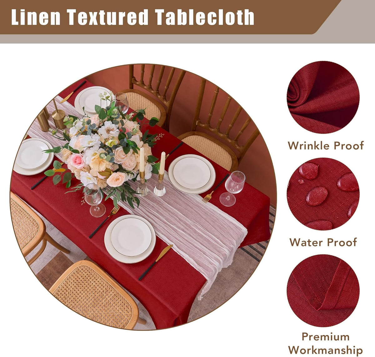 Fitable 2 Pack Faux Linen Christmas Tablecloths, Burlap Textured Fabric Table Clothes Rectangle