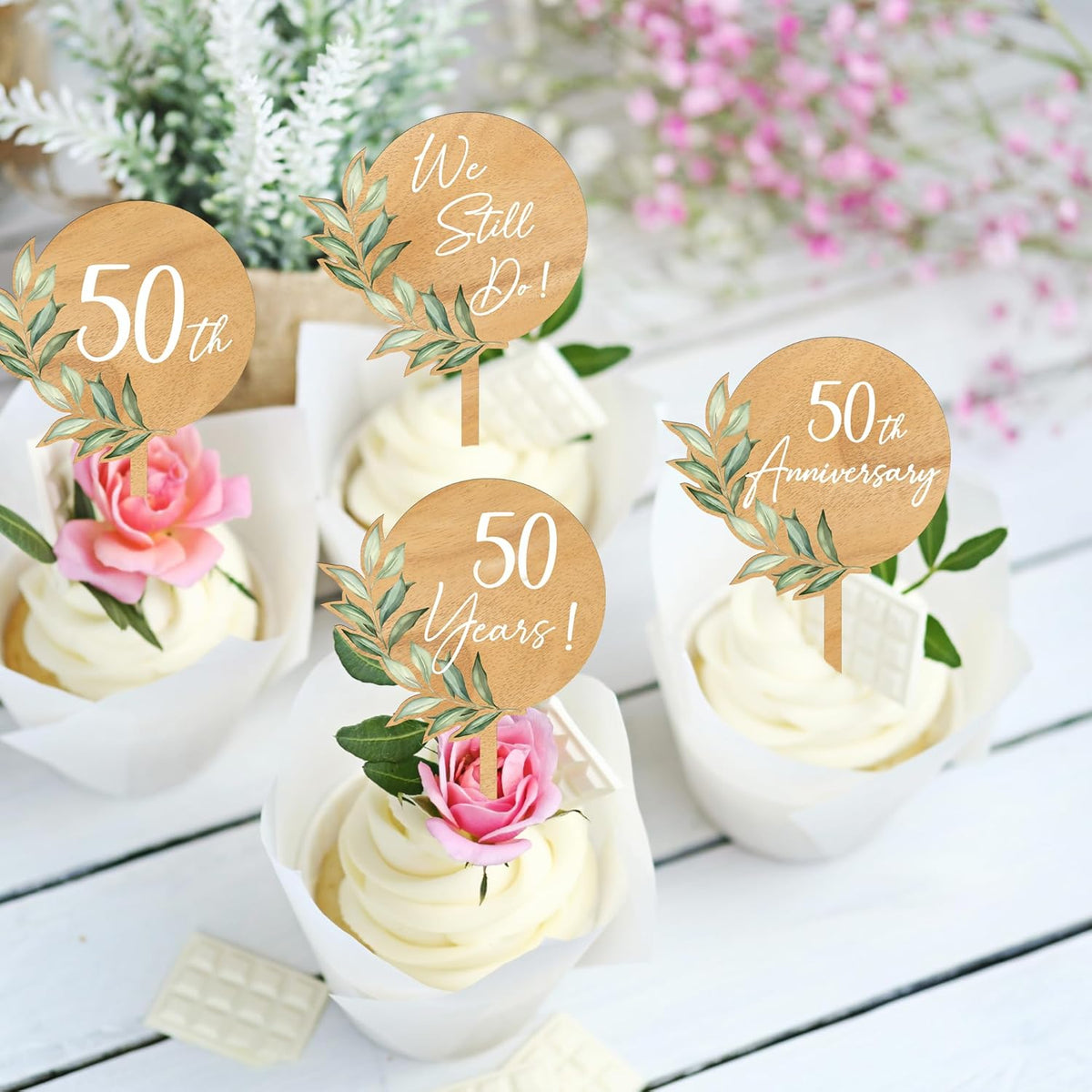 Custom Cupcake Toppers Cake Decorations in Wood for Wedding Engagement Baby Shower Birthday Party