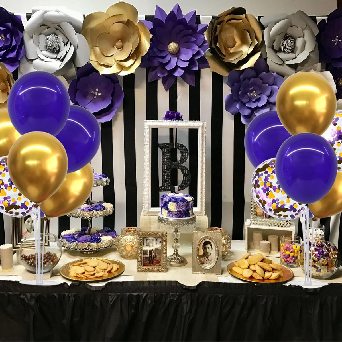 TONIFUL Purple Gold Balloon Centerpieces for Table,Balloon Stand Kit for Graduation Decoration 2025