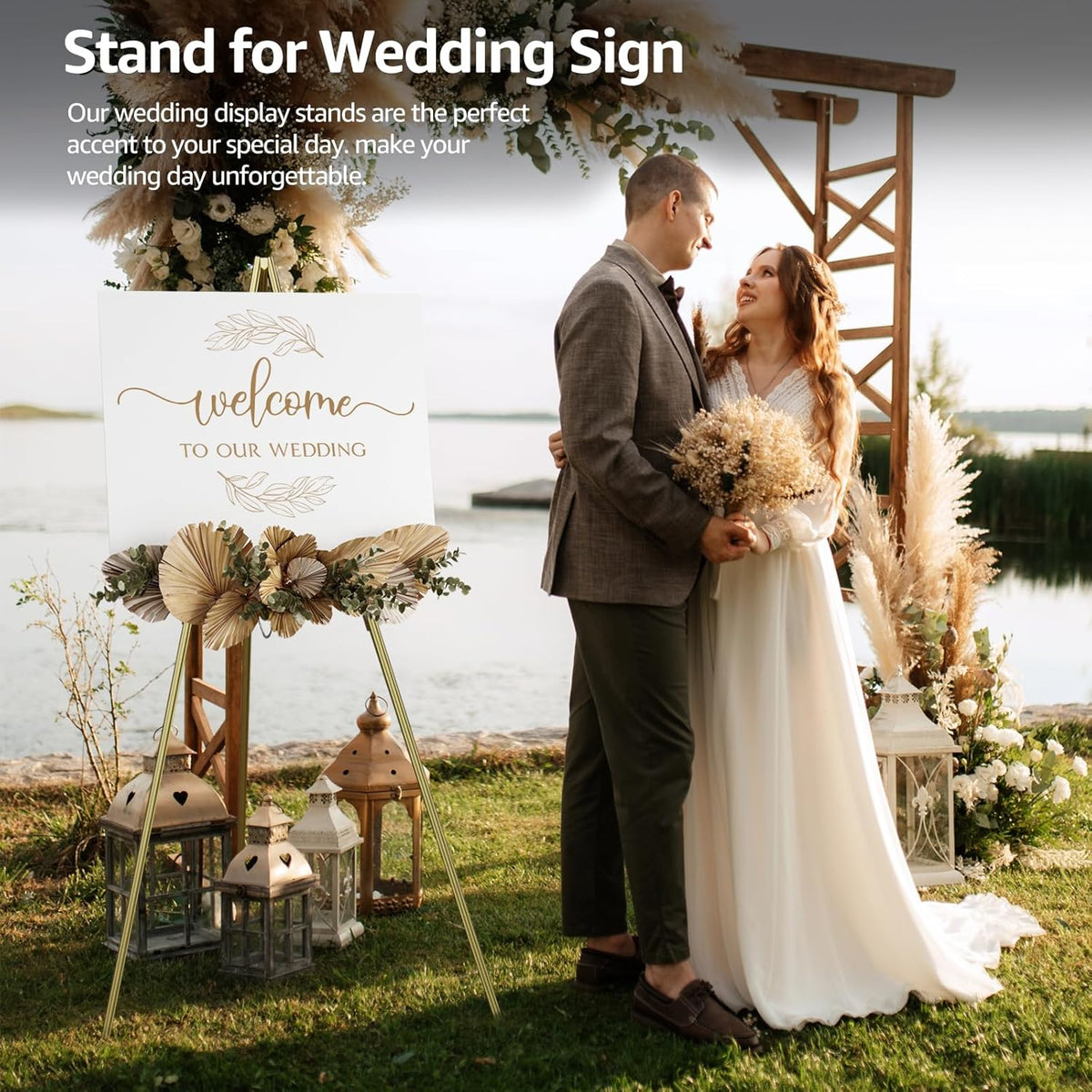 nianfeng Wooden Easel Stand for Sign, Easel Display Stand Floor for Wedding Sign With Adjustable